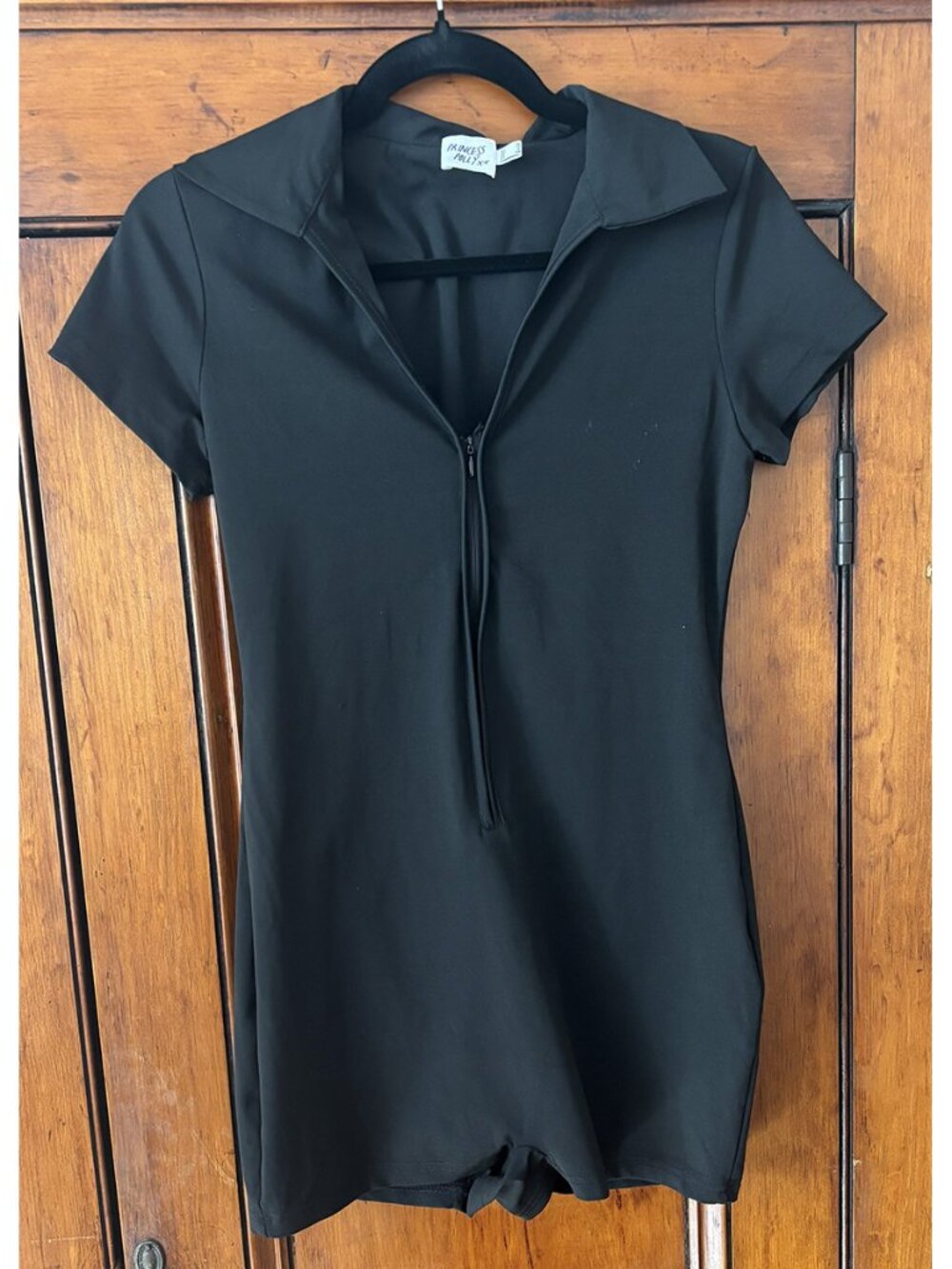 Princess Polly Black Zip Front Romper Size 6 Collared One Piece